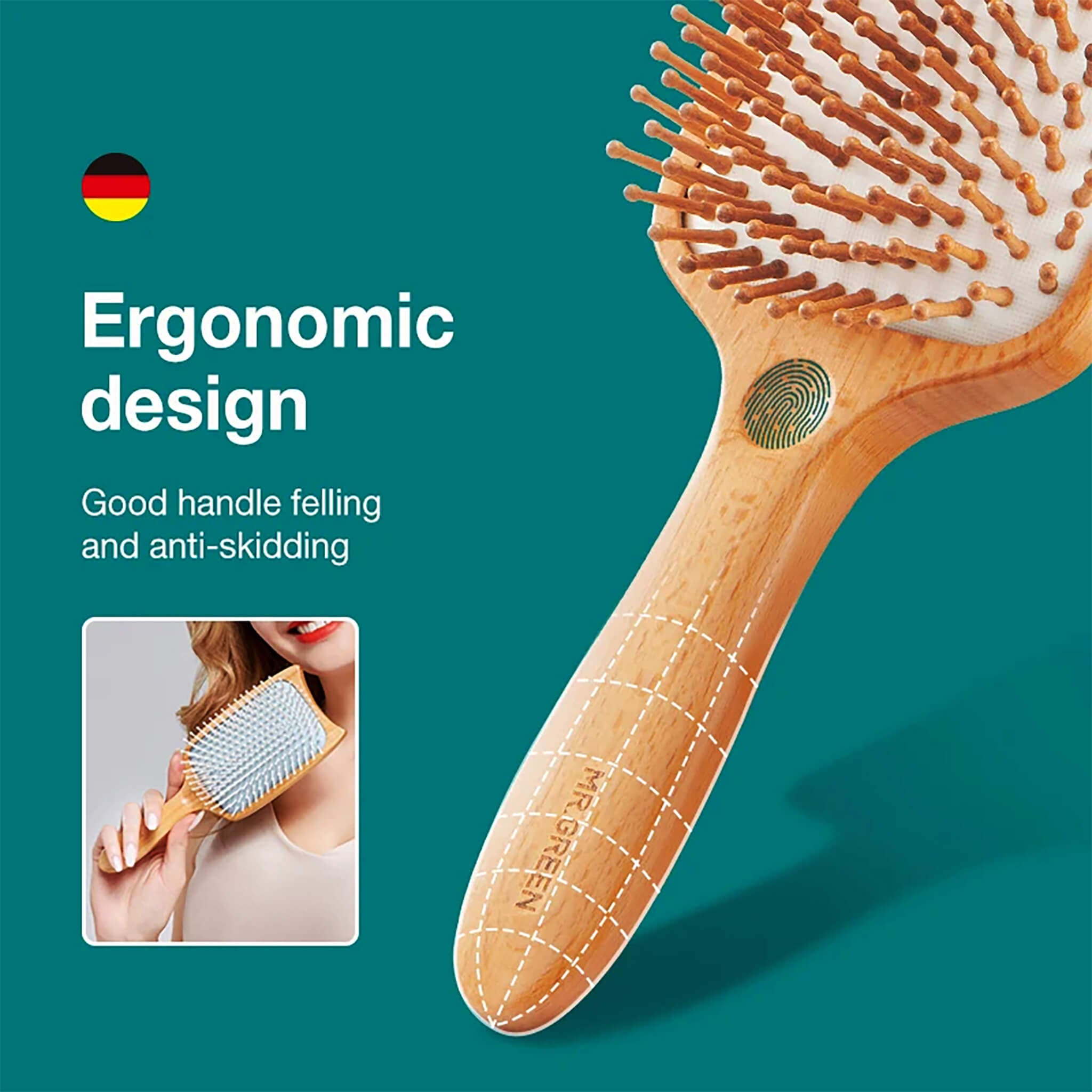 MR.GREEN Beech Wood Cat-Head Detangling Hair Brush