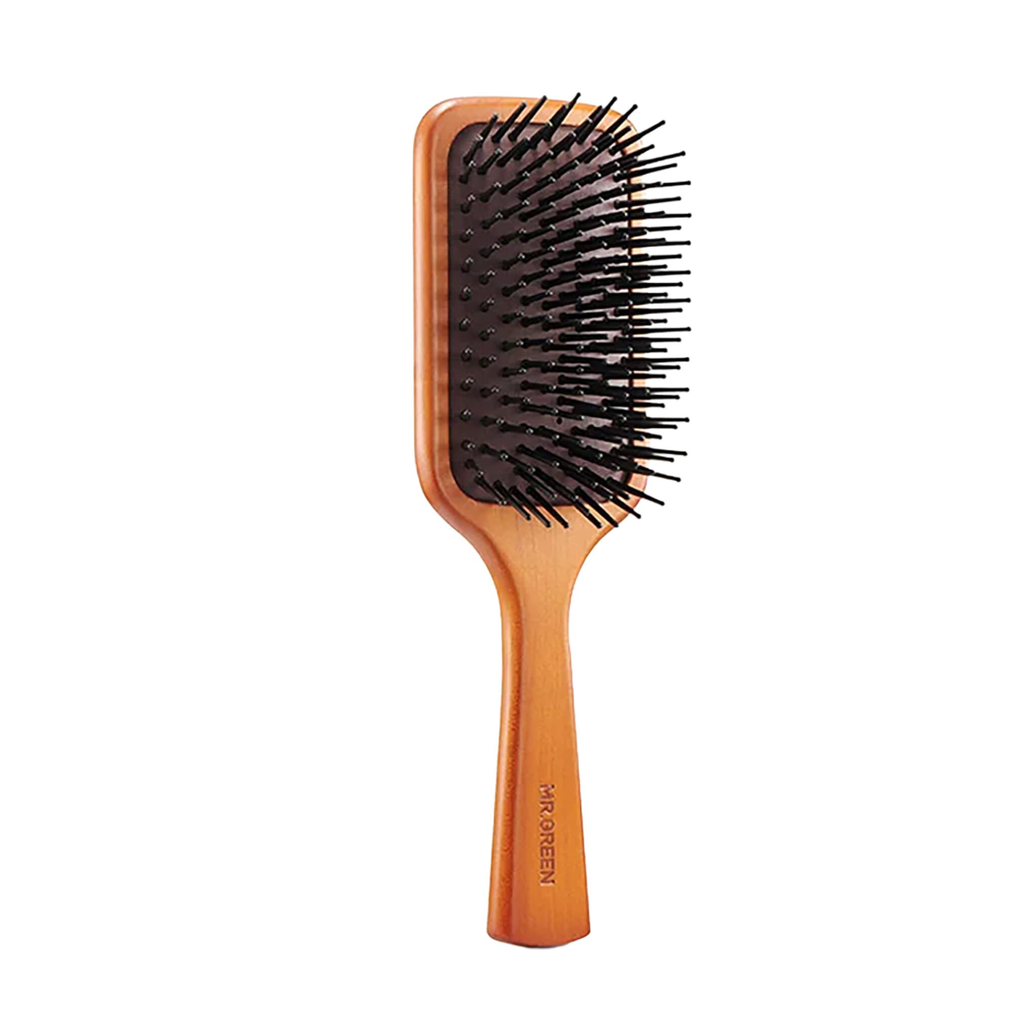 MR.GREEN Mr-7502 Medium maple paddle brush with cushioned pad and anti-static round tips—ideal for daily grooming.