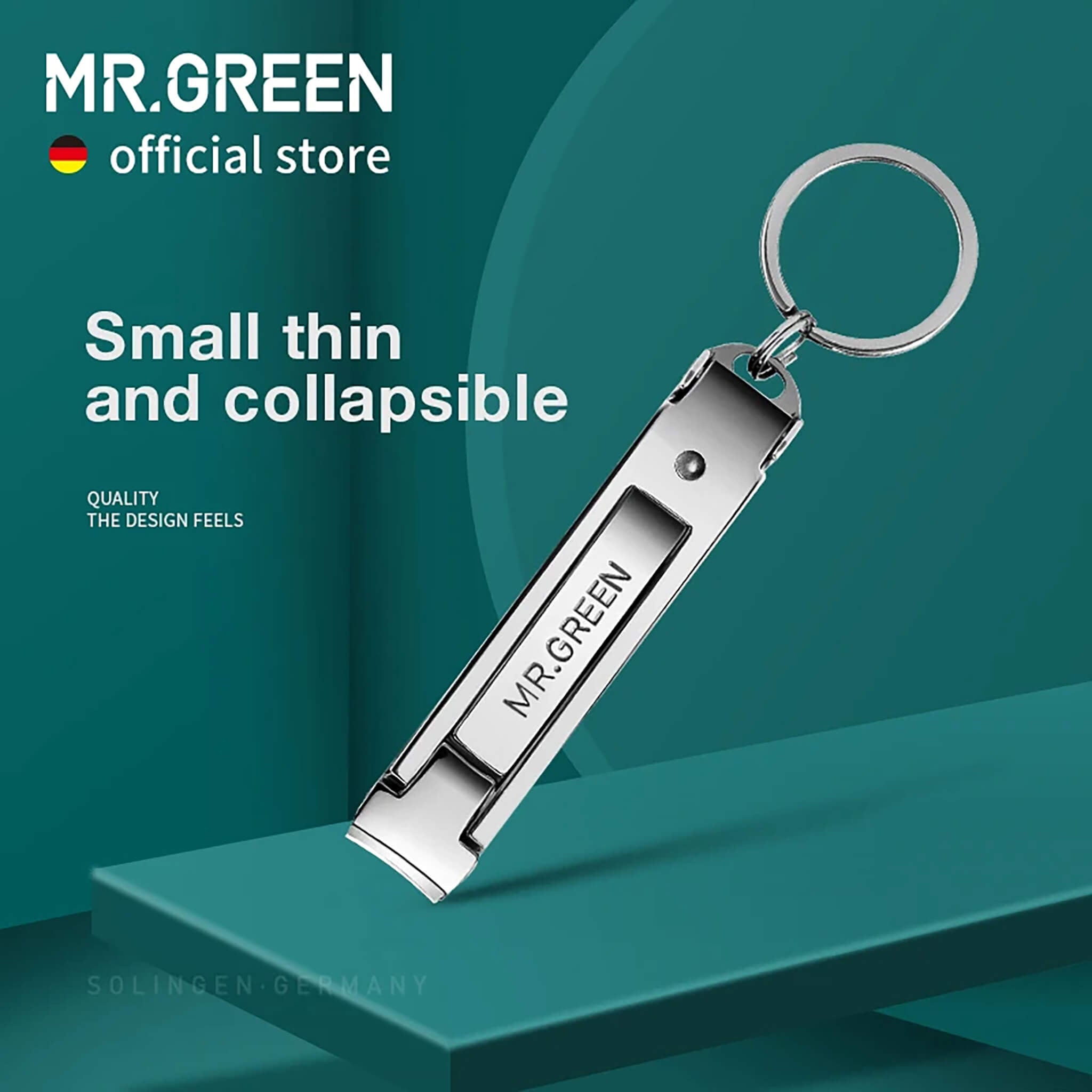 MR.GREEN small thin collapsible keychain nail clipper – travel-ready stainless steel design for clean, precise trims