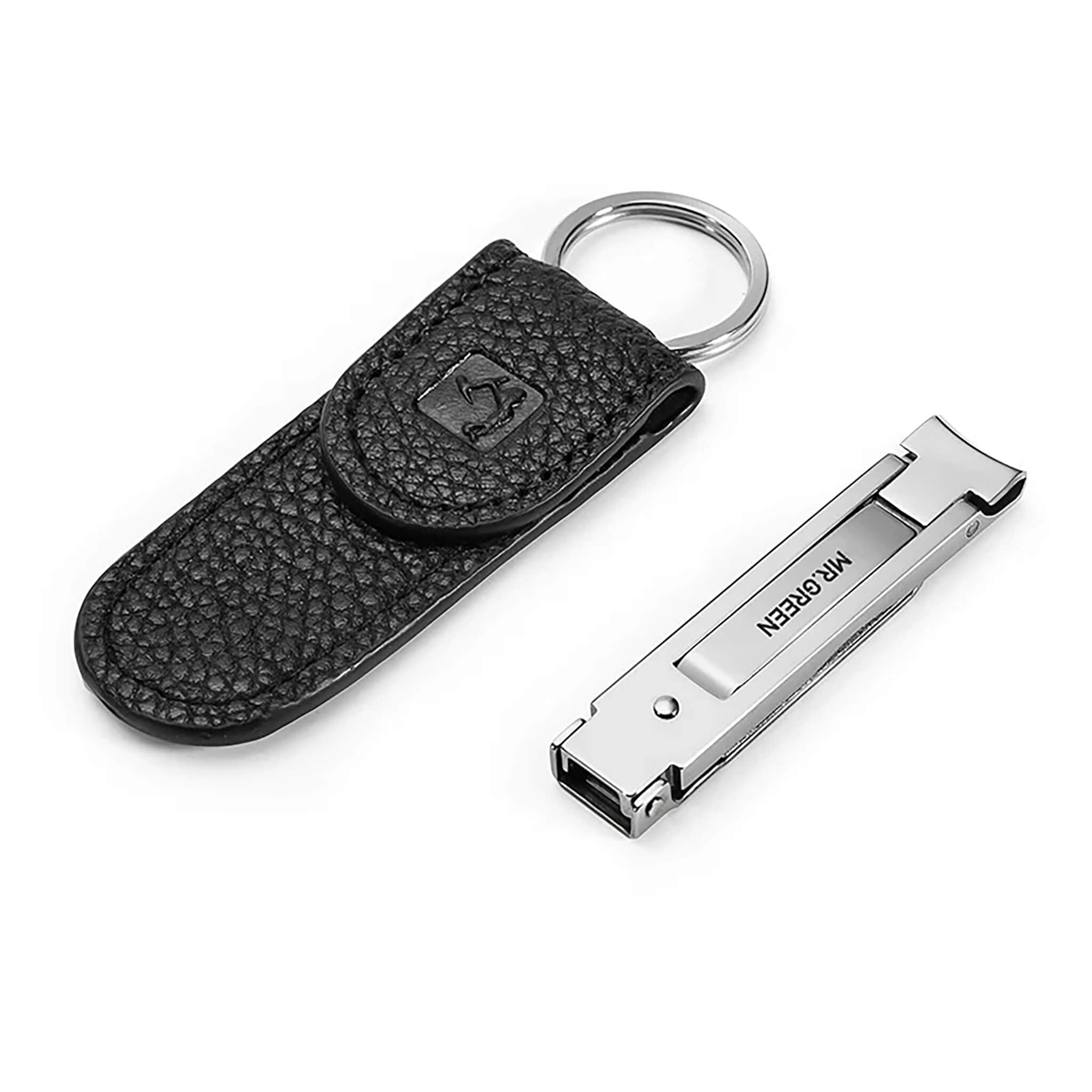MR.GREEN Mr-3001plus – keychain nail clipper with premium black leather sheath for safe everyday carry