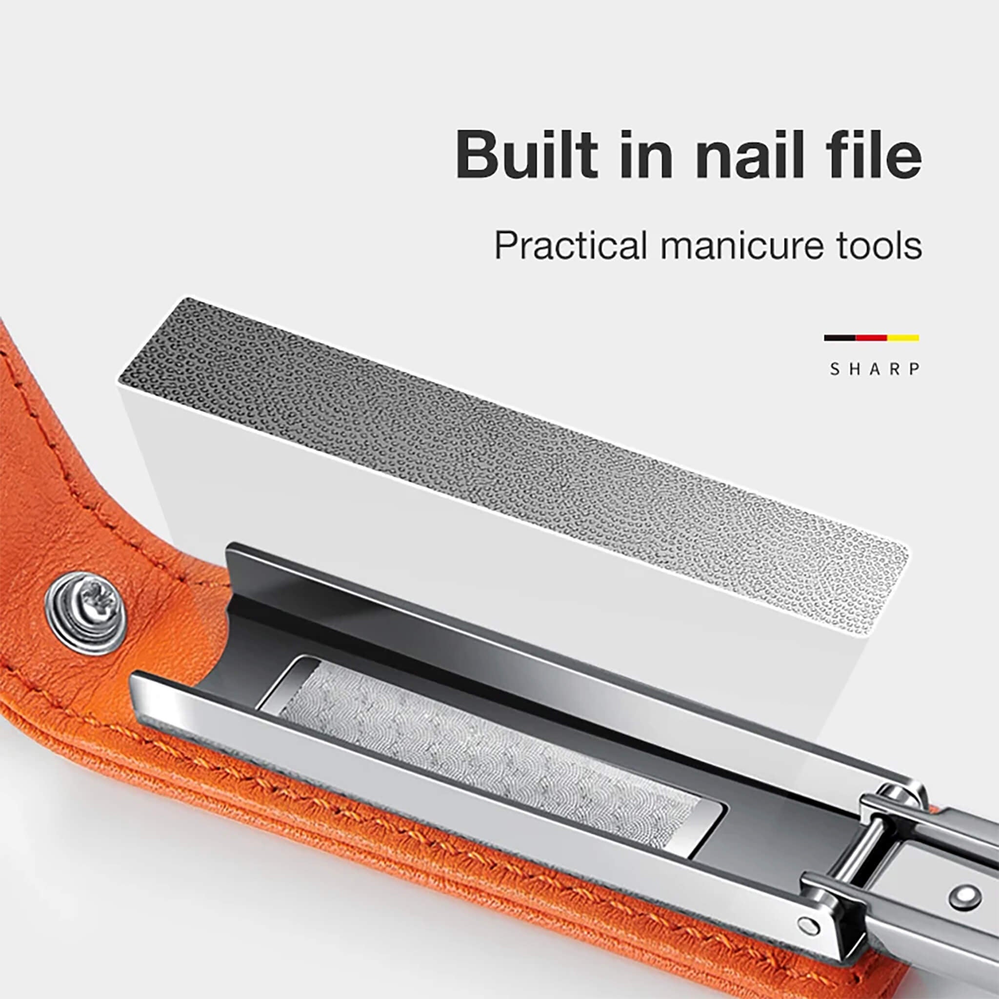 Lima integrata MR.GREEN 3003: strumenti manicure pratici con custodia in pelle, rifinitura unghie rapida e precisa.