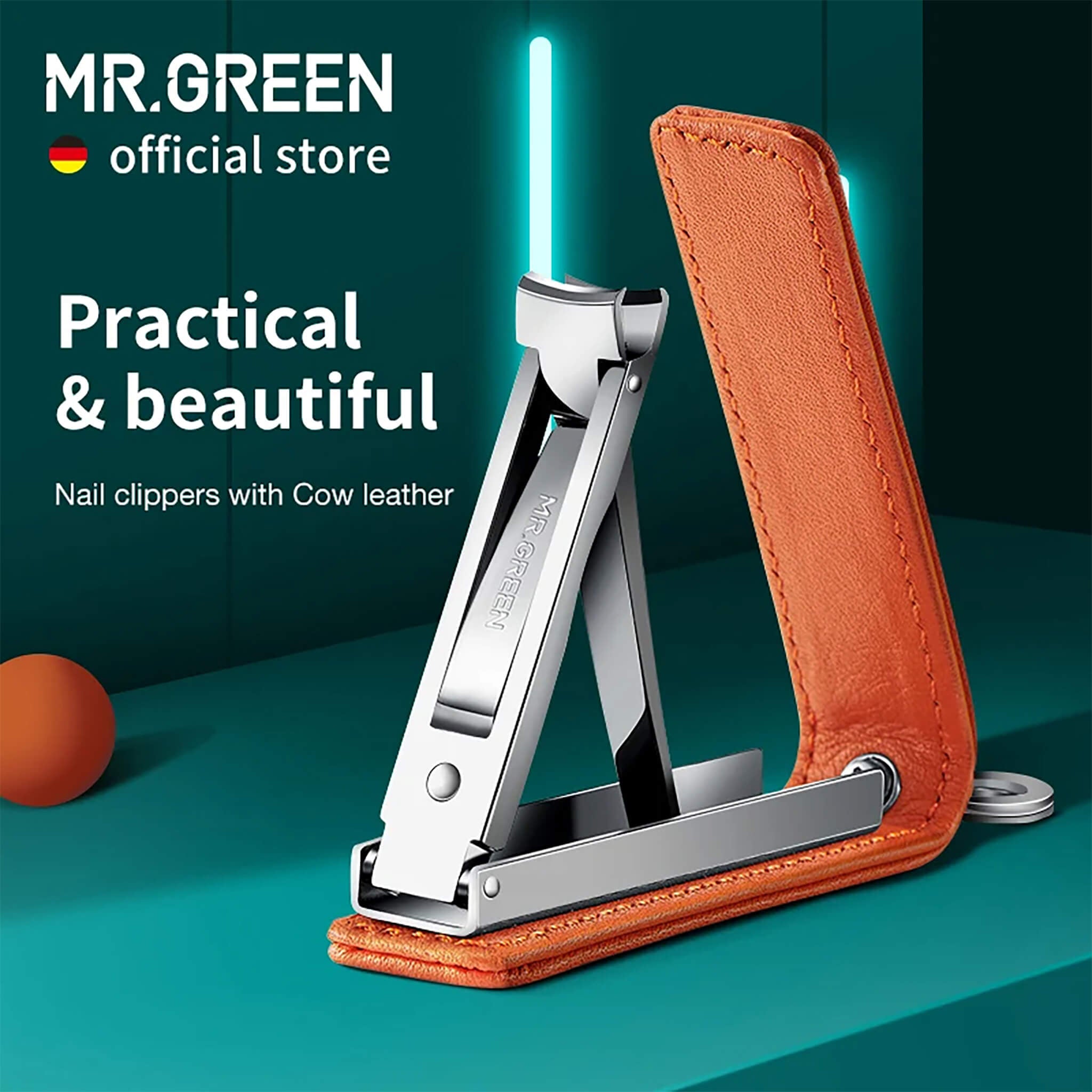 MR.GREEN leather sheath nail clipper 3003 — practical & beautiful compact design, premium cowhide keychain case.