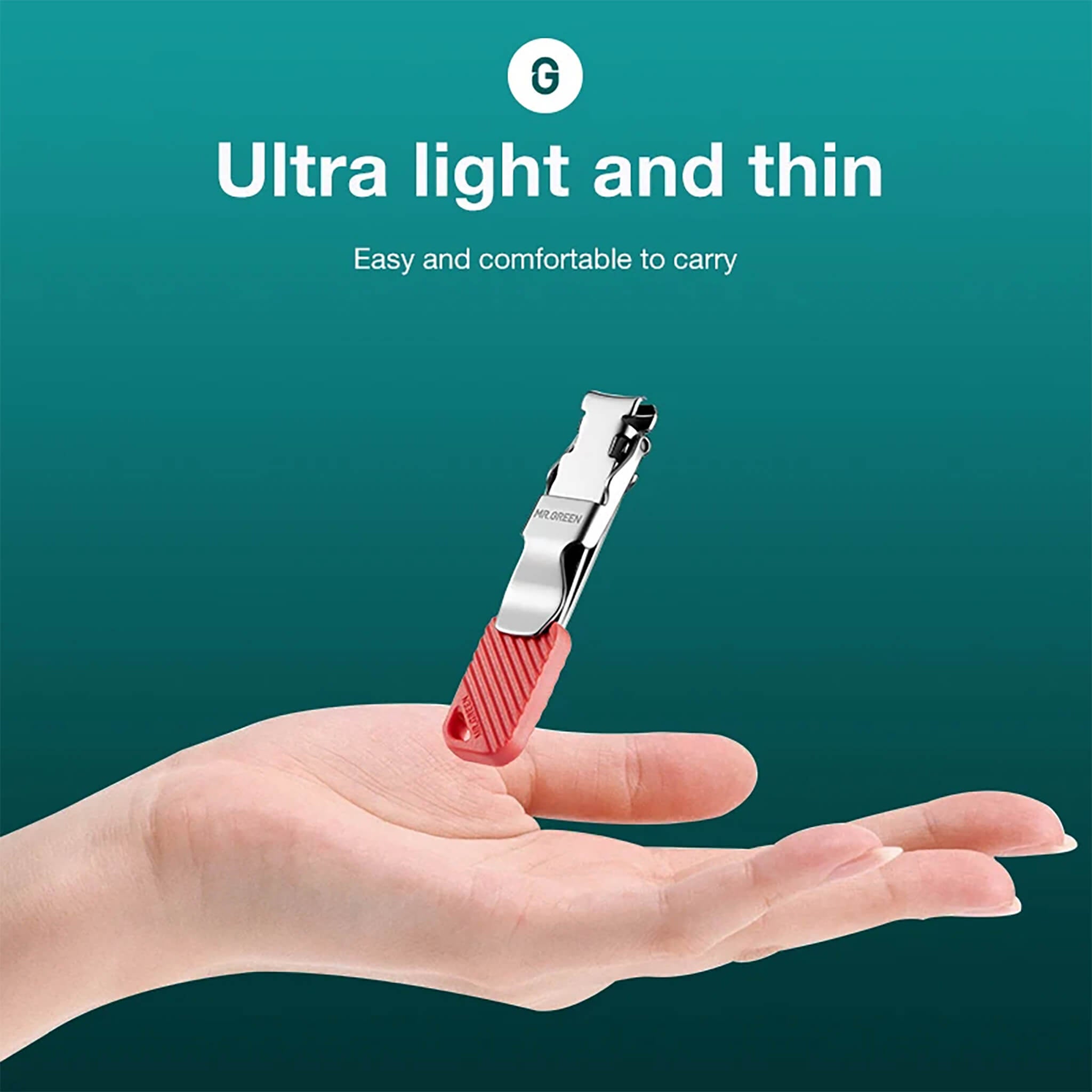Cortauñas plegable MR.GREEN ultraligero con llavero rojo; diseño fino, cómodo de llevar, ideal para viaje y uso diario