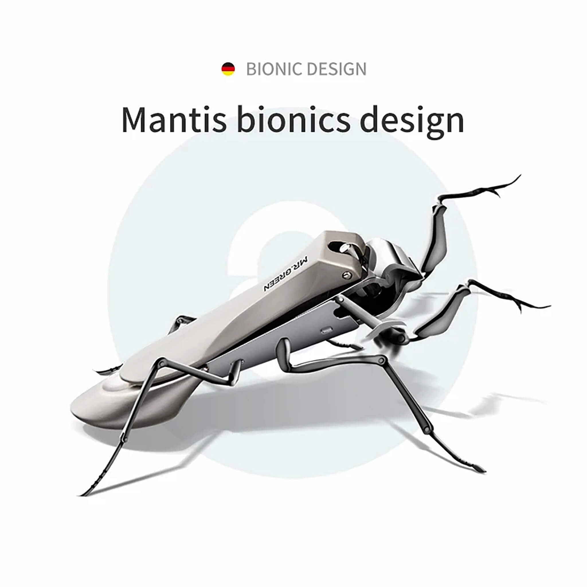 Coupe-ongles MR.GREEN design bionique type mante religieuse lame inclinée précision professionnelle ergonomie premium