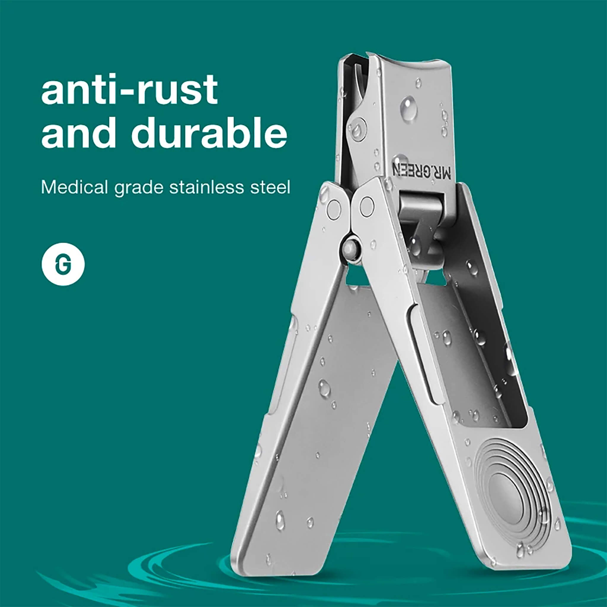 Coupe-ongles pliant MR.GREEN — acier inox médical, antirouille et durable, idéal pour la trousse de toilette