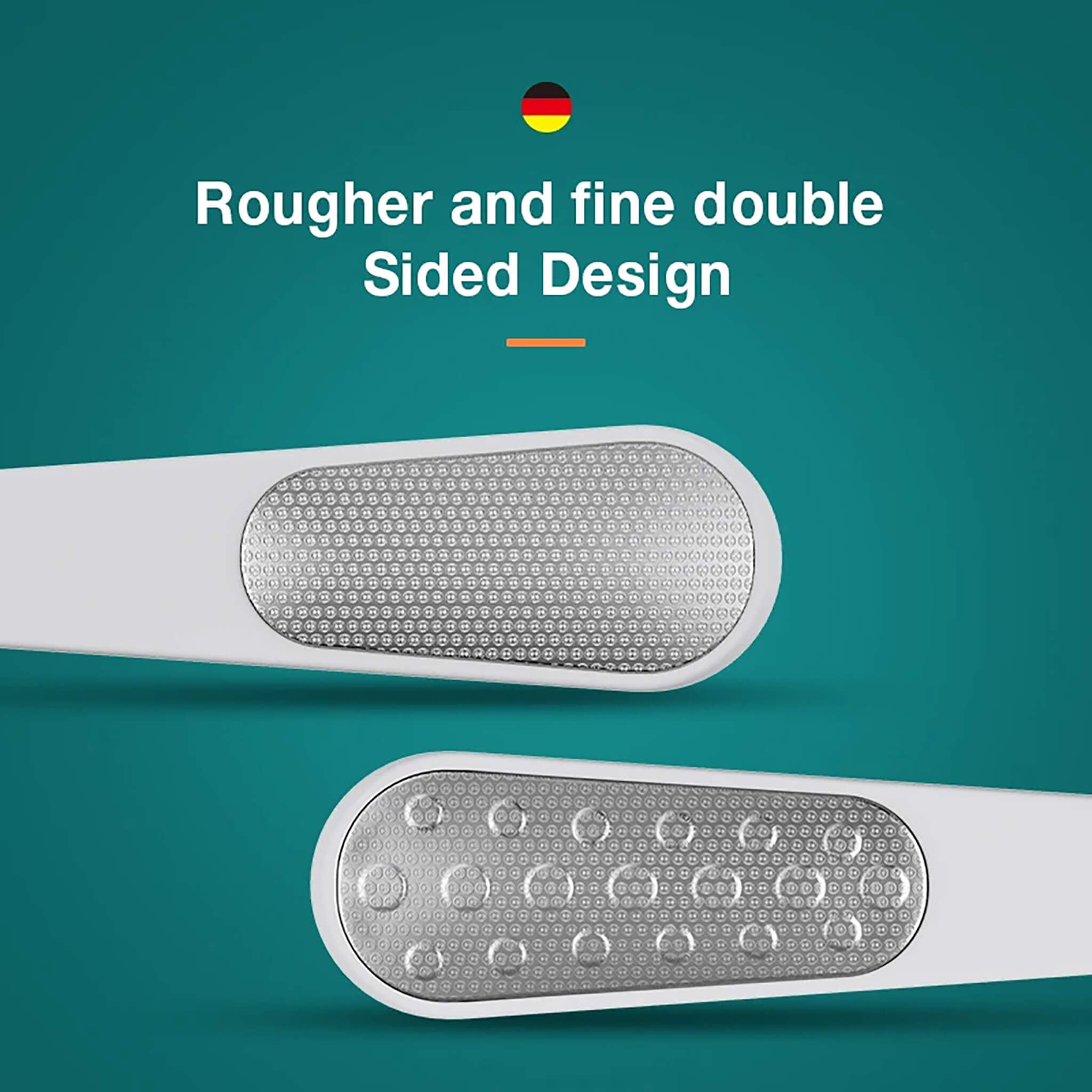 Lixa de pés MR.GREEN MR-2208 dupla face em aço inox, lado grosso e fino; remove calos e pele morta com cabo ergonômico antiderrapante.