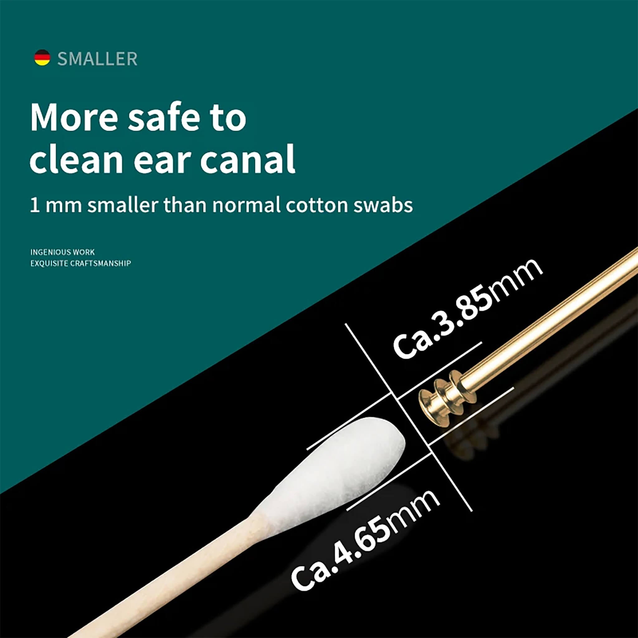 MR.GREEN Drei-Ring-Ohrreiniger aus Edelstahl, 3,85-mm Spitze ca. 1 mm schmaler als Wattestäbchen; sichere 360°-Reinigung.