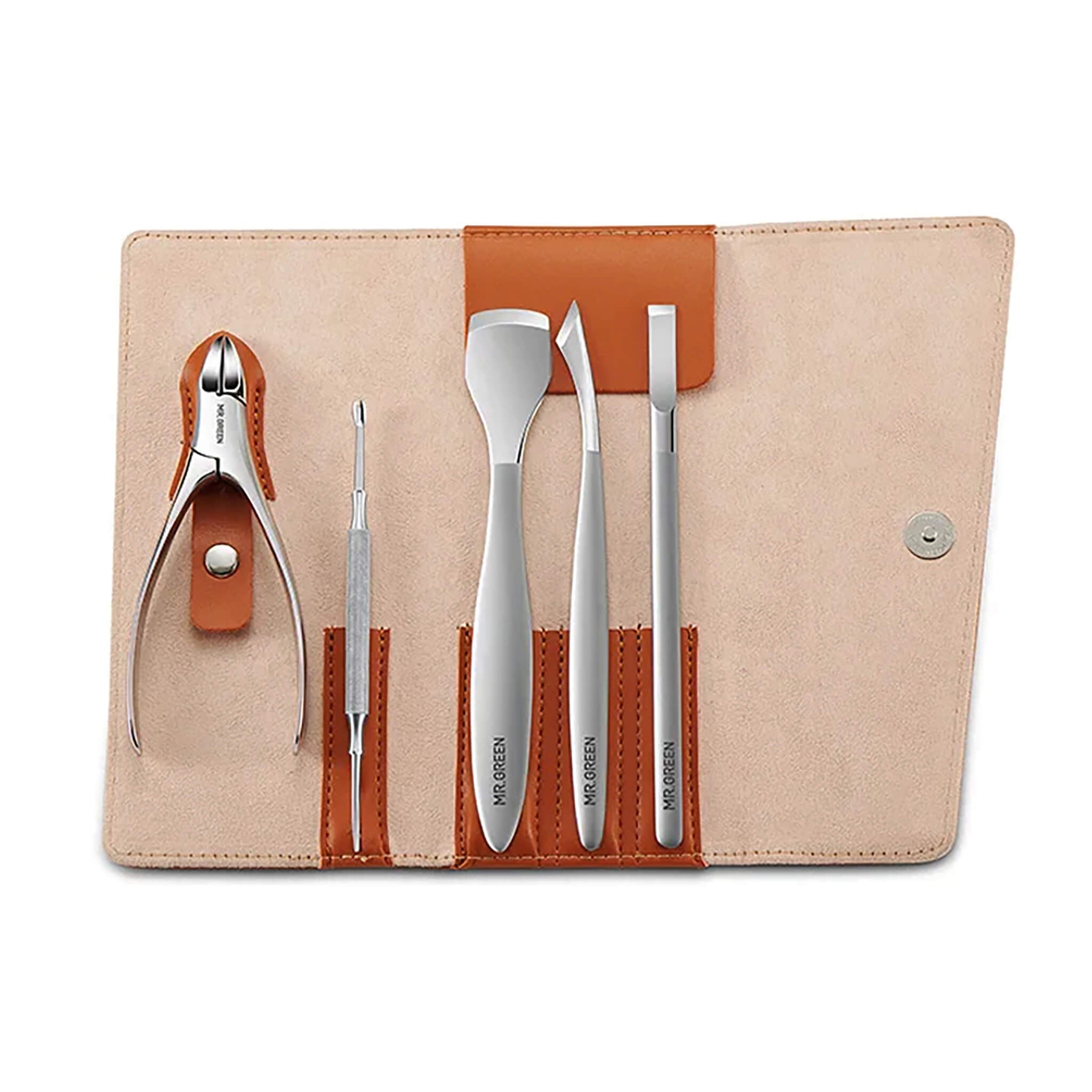MR.GREEN MR-9106 Pediküre-Set 6-teilig mit Zange; Werkzeuge aus chirurgischem Edelstahl im Lederetui für Profi-Fußpflege.