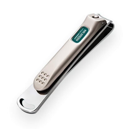 MR.GREEN stainless steel curved blade nail clippers, ergonomic lever for clean, precise cuts—professional manicure tool.