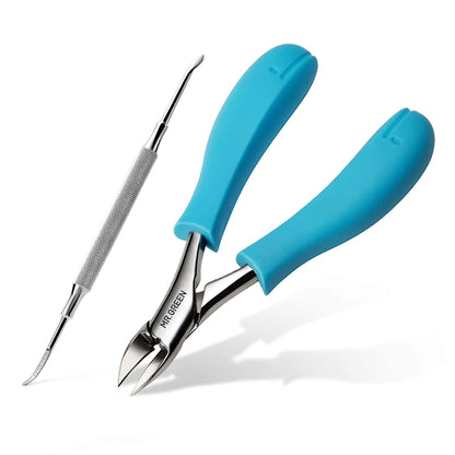 MR.GREEN MR-1033PLUS set—blue ingrown toenail nipper with stainless olecranon tip plus double-ended ingrown lifter