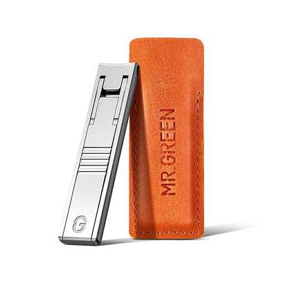 MR.GREEN MR-9999BD nail clipper with dark brown leather case, ultra-thin stainless-steel EDC grooming tool