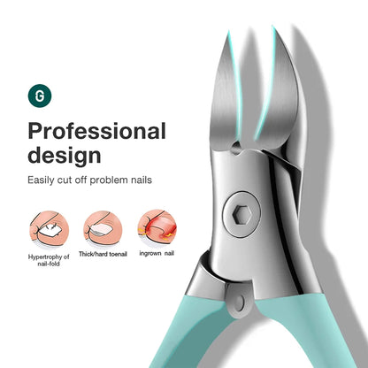 MR.GREEN professional design infographic showing olecranon tip for hypertrophy nail fold thick hard toenail and ingrown nail