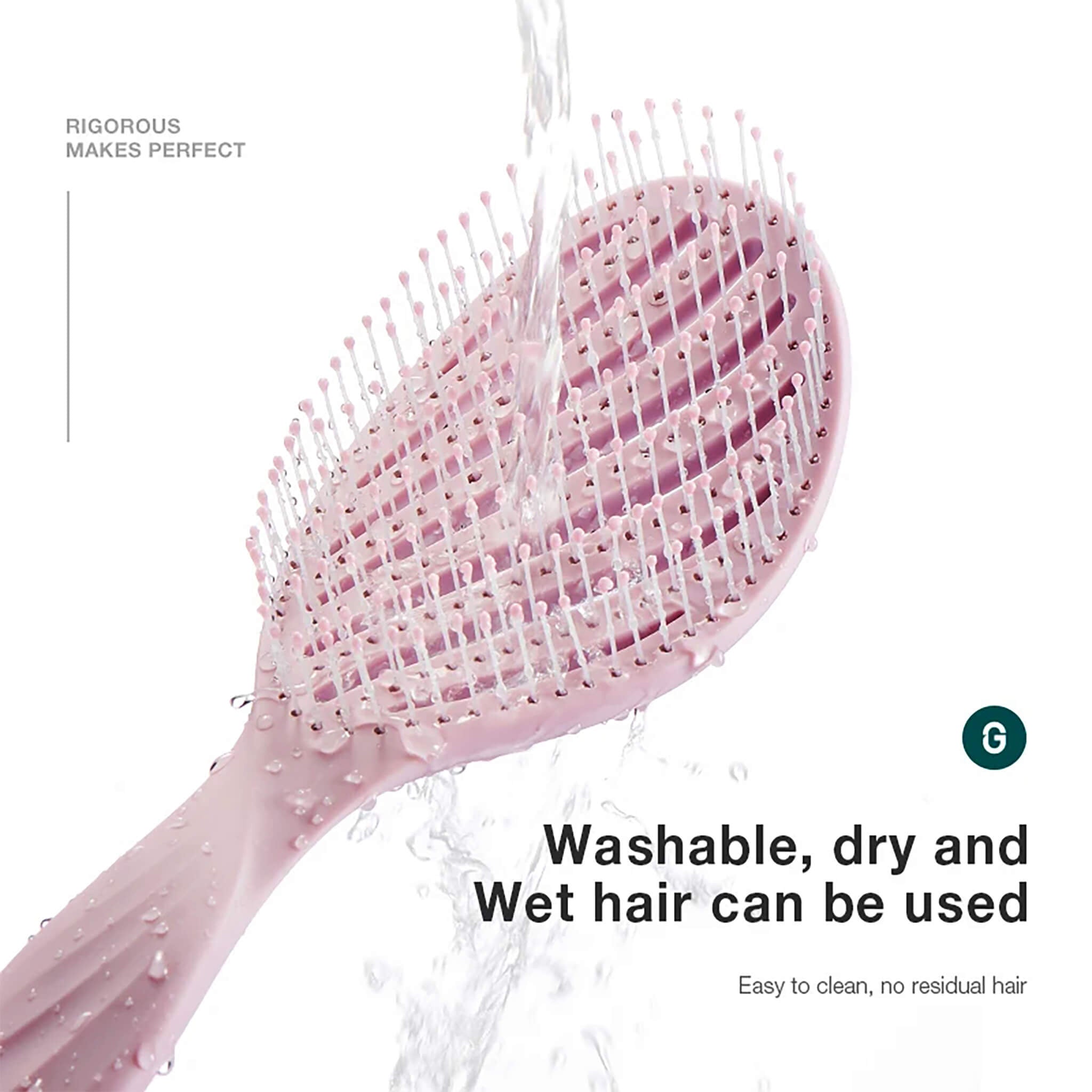 Close-up of MR.GREEN rounded bristle tips and secure pins—anti-breakage, gentle detangling for wet or dry hair.