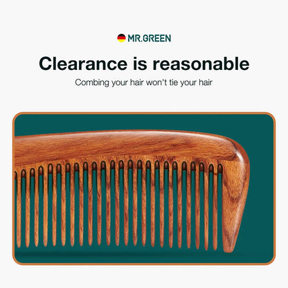 MR.GREEN natural Mopane wood comb handmade anti-static wide teeth for curly thick and frizz-free hair