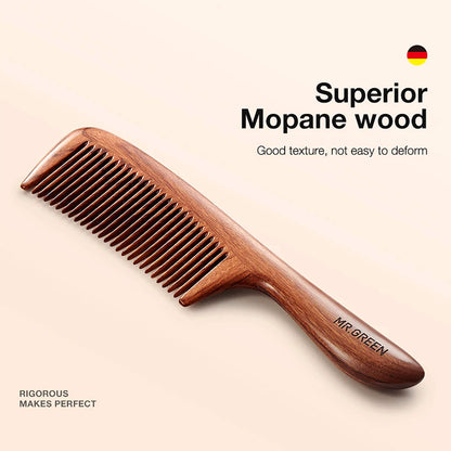 Handmade MR.GREEN Mopane wooden comb wide-tooth anti-frizz hair tool for daily hair detangling