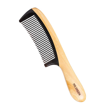 Premium MR.GREEN Mr-7220 NJ hair comb made with Garapa wood and black horn, handmade eco-friendly grooming tool.