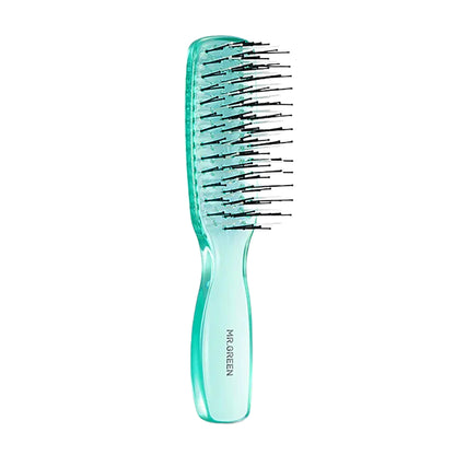 MR.GREEN MR-7508 small aqua-green detangling brush, flexible rounded pins for gentle, snag-free combing.