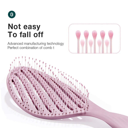 Before-and-after frizz control with MR.GREEN vented detangling brush—smooth, shiny results on wavy and straight hair.