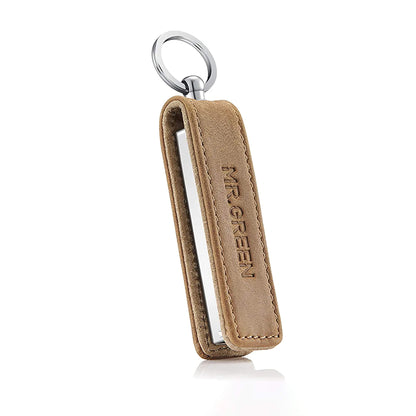 Étui MR.GREEN 3003 en cuir brun clair avec anneau, protection élégante pour coupe-ongles, idéal cadeau et déplacement.