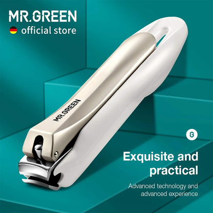 MR.GREEN anti-splash fingernail clipper ergonomic stainless steel white ABS handle sharp blades premium home manicure tool