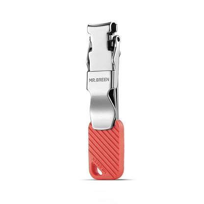 MR.GREEN MR-1600RO compact foldable keychain nail clipper; stainless steel, red grip, pocket EDC grooming tool
