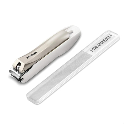 MR.GREEN MR-1116 Plus cortaúñas tamaño M con lija de vidrio nano antisalpicaduras acero inoxidable acabado suave profesional