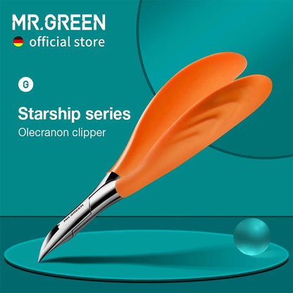 Coupe-ongles incarnés MR.GREEN Starship, lames olécrâne en acier, poignée orange antidérapante, précision pro pour ongles épais.