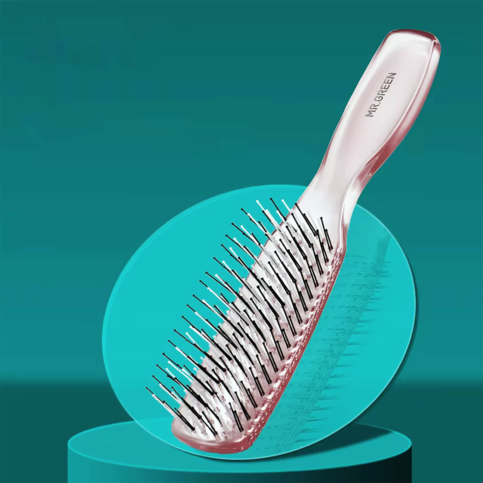 MR.GREEN crystal-clear detangling hair brush with scalp-massage pins and pink translucent handle — Hair Brush & Comb collection hero image