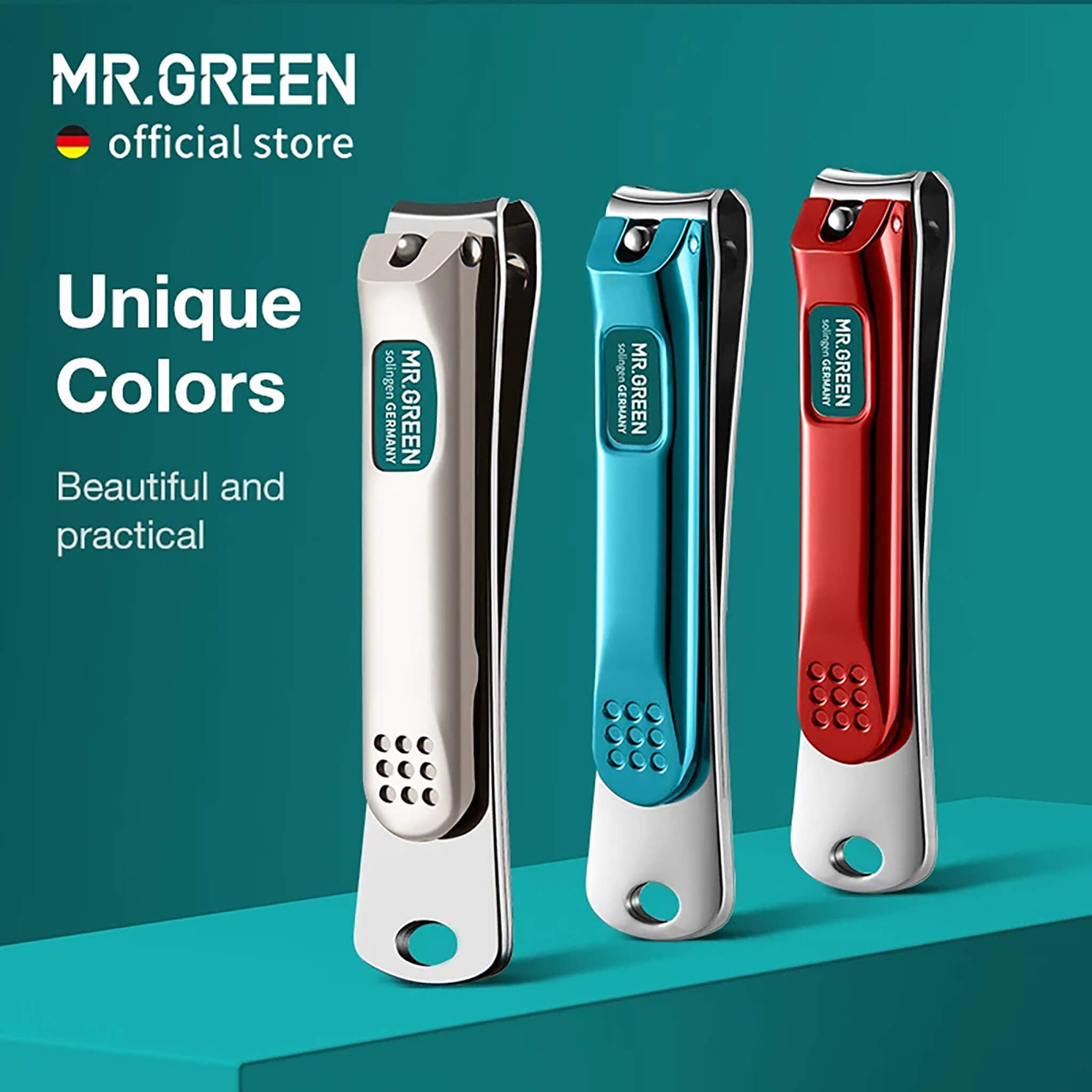 MR.GREEN curved blade nail clippers in three colors stainless steel with ergonomic anti-slip handle