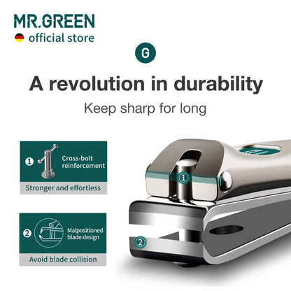 Cortauñas MR.GREEN de hoja curva en acero inoxidable con refuerzo cruzado filo duradero evita colisión