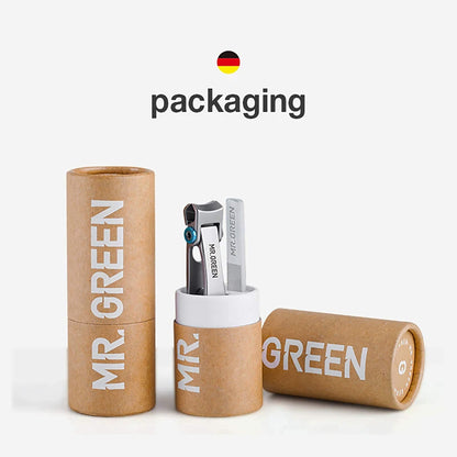 Emballage MR.GREEN coupe-ongles inox avec lime en verre, coffret cadeau élégant