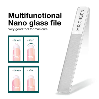 Lime à ongles en verre nano MR.GREEN multifonction pour manucure finition lisse polissage délicat résultat professionnel