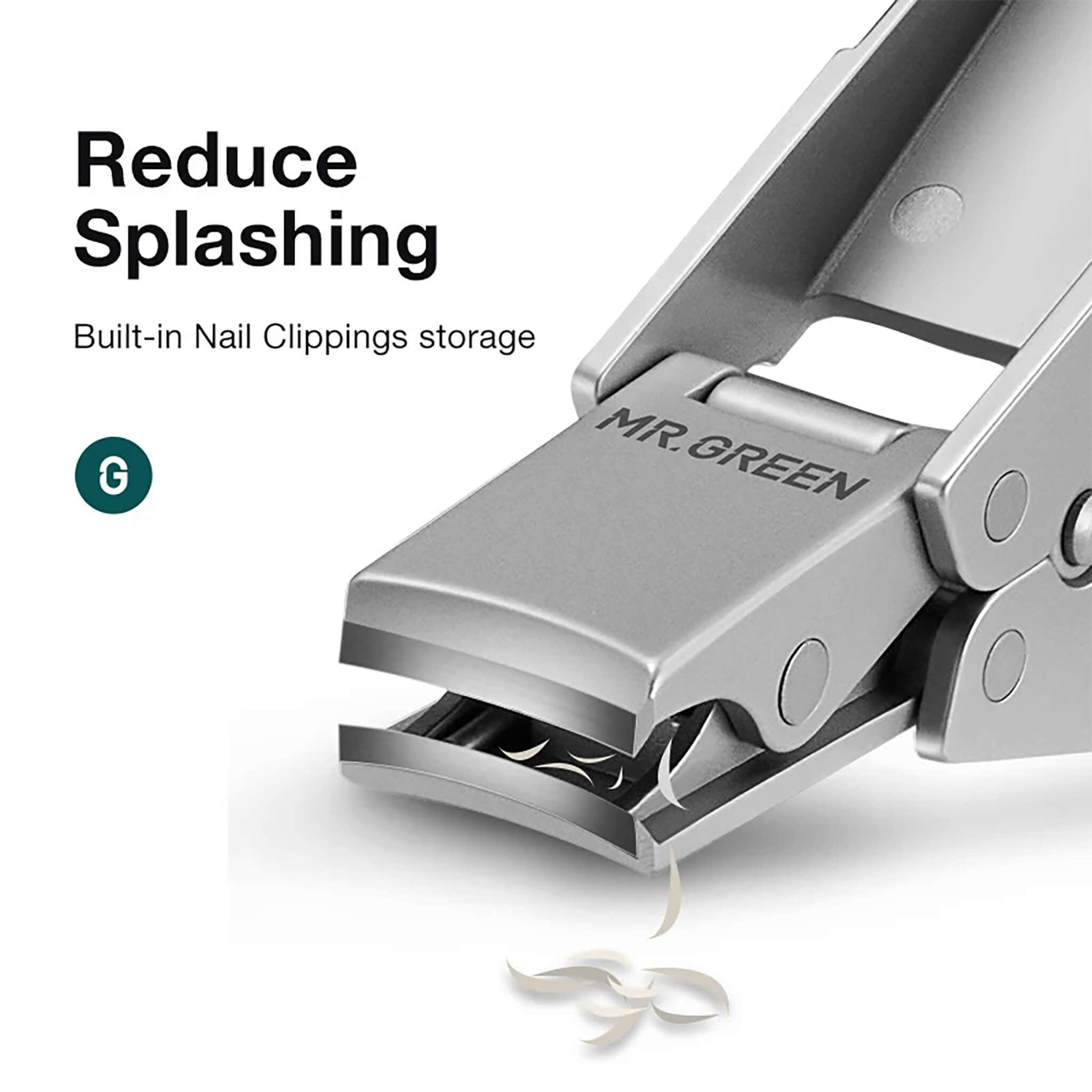 Tagliaunghie pieghevole MR.GREEN — riduce gli schizzi, raccolta trucioli integrata, acciaio inox portatile