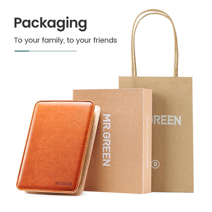 Confezione regalo MR.GREEN set manicure 7 in 1: custodia in pelle con zip, scatola e shopper brandizzati, idea regalo elegante per viaggio.