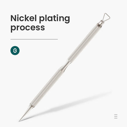 MR.GREEN aiguille acné double embout en acier inox, placage nickel; boucle triangulaire et lancette fine, surface lisse anticorrosion.