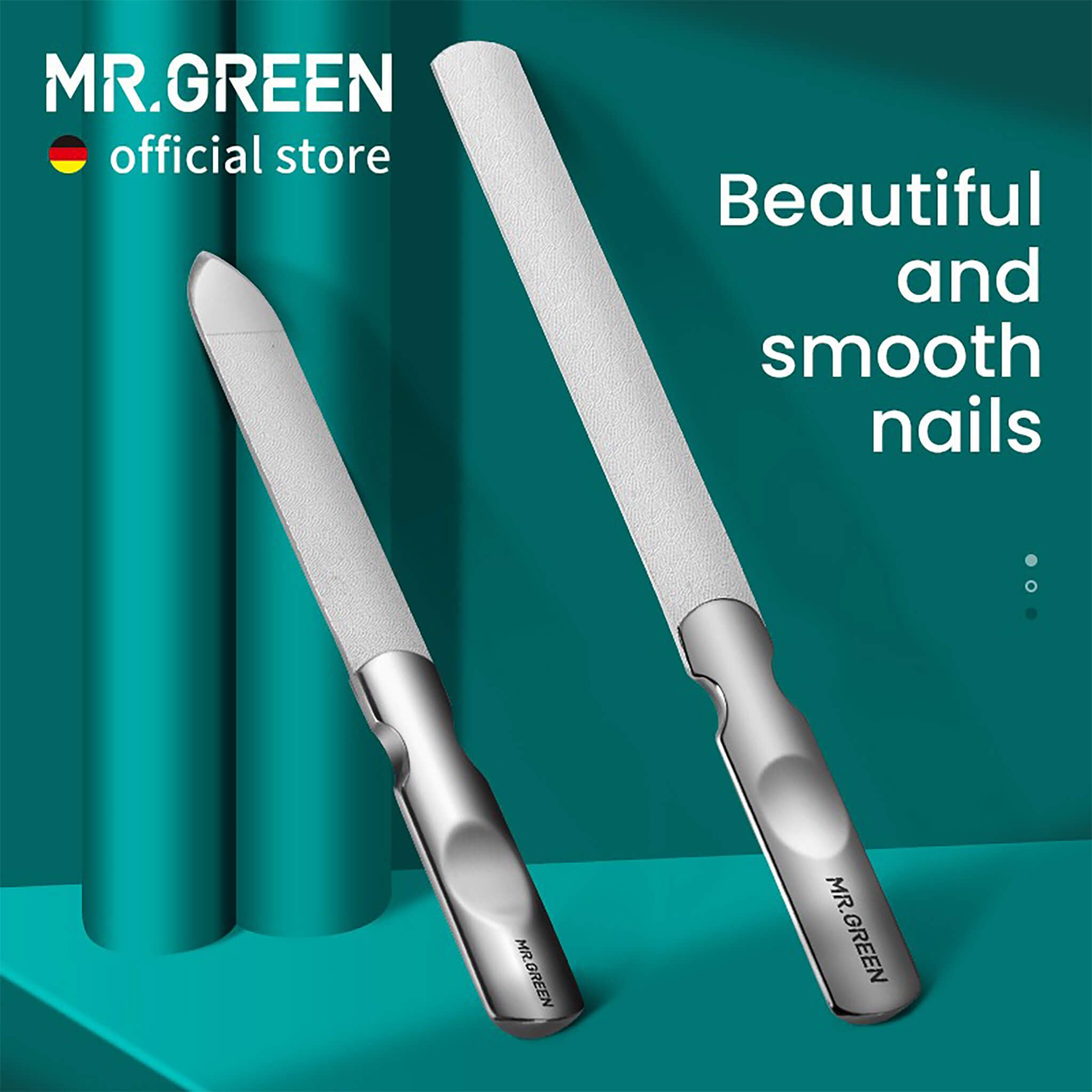 MR.GREEN double-sided stainless steel nail files – ergonomic handle, dual-grit for shaping & smoothing salon-quality nails