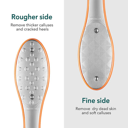 MR.GREEN beidseitige Edelstahl-Fußfeile: grobe Seite für starke Hornhaut, feine Seite zum Glätten trockener Haut.
