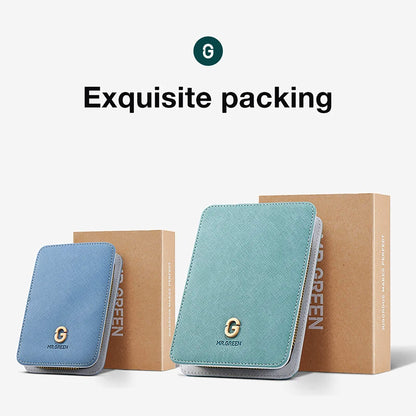 MR.GREEN Imprint - étuis bleu et vert menthe avec logo doré devant des boîtes kraft - emballage cadeau premium