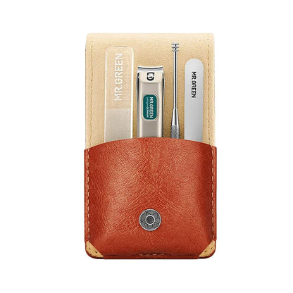 MR.GREEN MR-6102 Maniküre-Set im Lederetui: Nagelknipser, Pusher/Reiniger, Metallfeile und Glasnagelfeile – kompakt