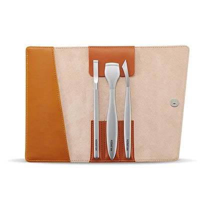 MR.GREEN MR-9101 3-piece pedicure set in leather roll—stainless tools for callus removal, cuticle care and toenail grooming.