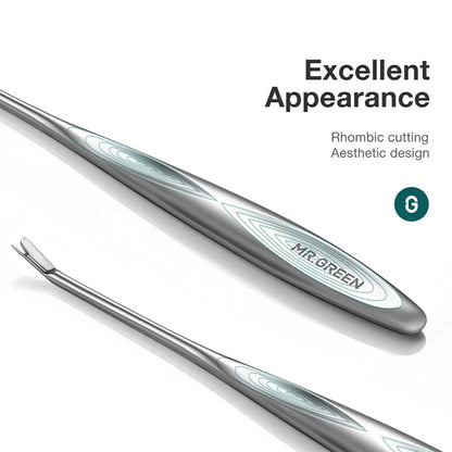 MR.GREEN Nagelhaut-Entferner einseitig aus Edelstahl, V-Spitze für präzises Arbeiten; Griff mit Rauten-Schliff für sicheren Halt.