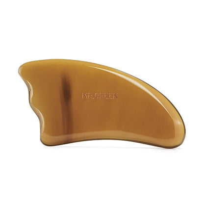MR.GREEN ox horn gua sha board MR-7308, hand-polished edges; ergonomic multi-curve tool for face, neck and body massage.
