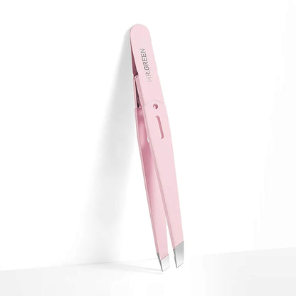 MR.GREEN MR-2168PI pinza inclinada rosa con puntas de acero inoxidable y acabado anti-huellas; depilación precisa.