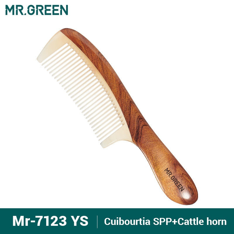 Peigne en bois naturel MR.GREEN avec espacement des cornes : soin doux des cheveux