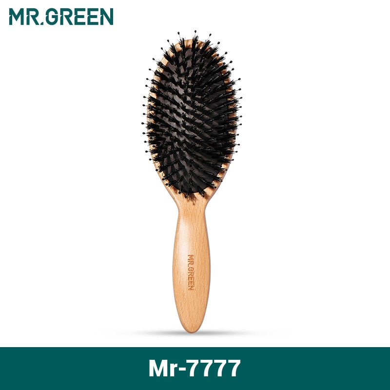 MR.GREEN Boar Bristle Hair Brush Wood Comb