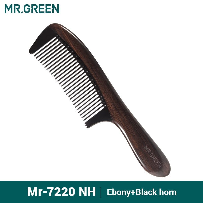 Peigne en bois naturel MR.GREEN avec espacement des cornes : soin doux des cheveux