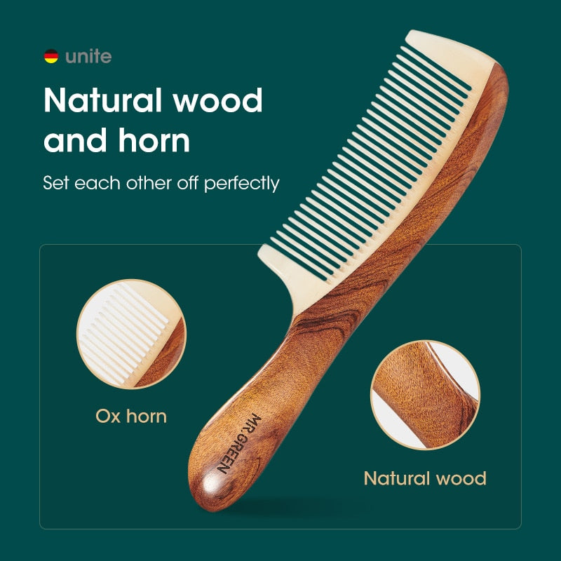 MR.GREEN Natural Wood Comb with Horn Spacing: Gentle Hair Care