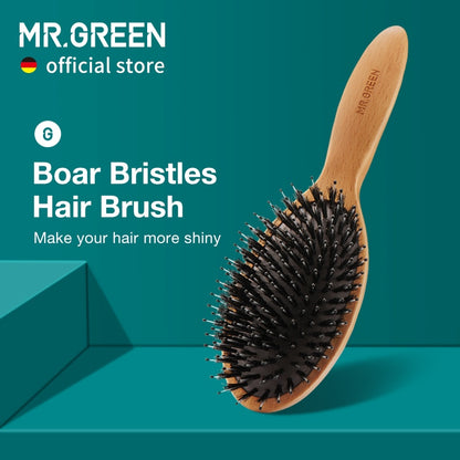 Brosse à cheveux en poils de sanglier MR.GREEN et peigne en bois de hêtre : Duo de soins capillaires naturels